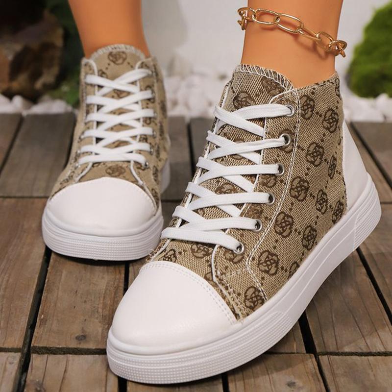 Móda Móda Květinová Výšivka Plátěné Boty Ženy Jaro Podzim Šněrovací Vysoké Plátěné Boty Žena Kulatá Špička Baleríny Tenisky Ženské