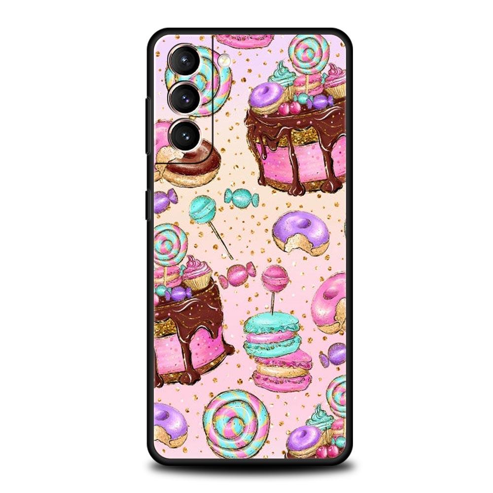 Cute Macarons Dessert Case For Samsung Galaxy S22 S21 S20 Ultra FE 5G S24 S9 S10 Plus S23 S10E Silicone Phone Cover