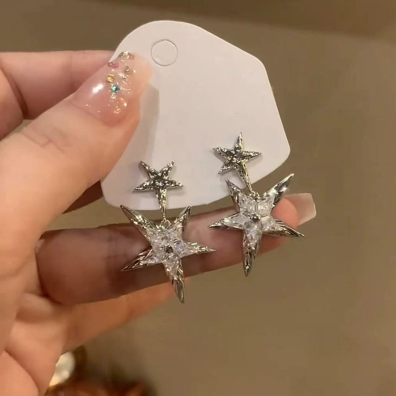 

Zircon Geometry Five-Pointed Star Exquisite Stud Earrings for Women New Trendy Creativity Design Rings Zircon Gift Daily Wear