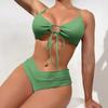 Women's Solid Color Swimsuit Women's Split Thin Strap High Waist Swimsuit Cover-up Four-Piece Set