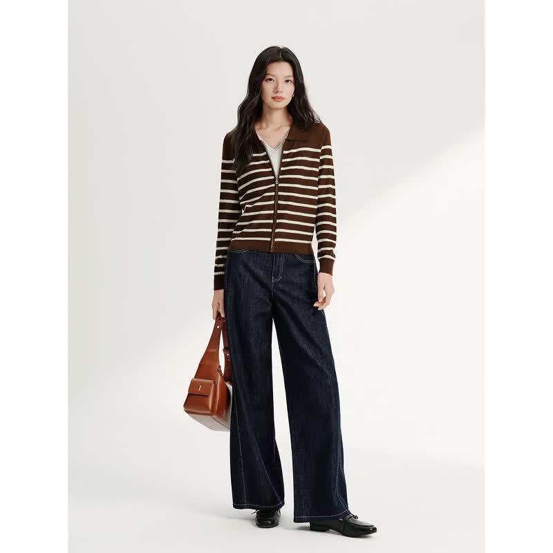JUZUI Women's Striped Knit Polo Sweater