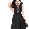 Hepburn College style new splicing fake two-piece short-sleeved dress women's Korean version waist and thin French dress