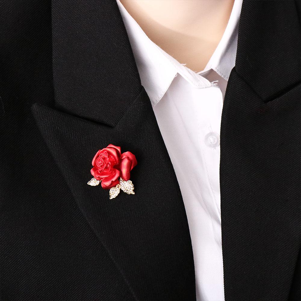 High-end Temperament Red Rose Brooch Zinc Zinc Alloy High-end Suit Pins Red Rose Flower Brooch  Female Lady