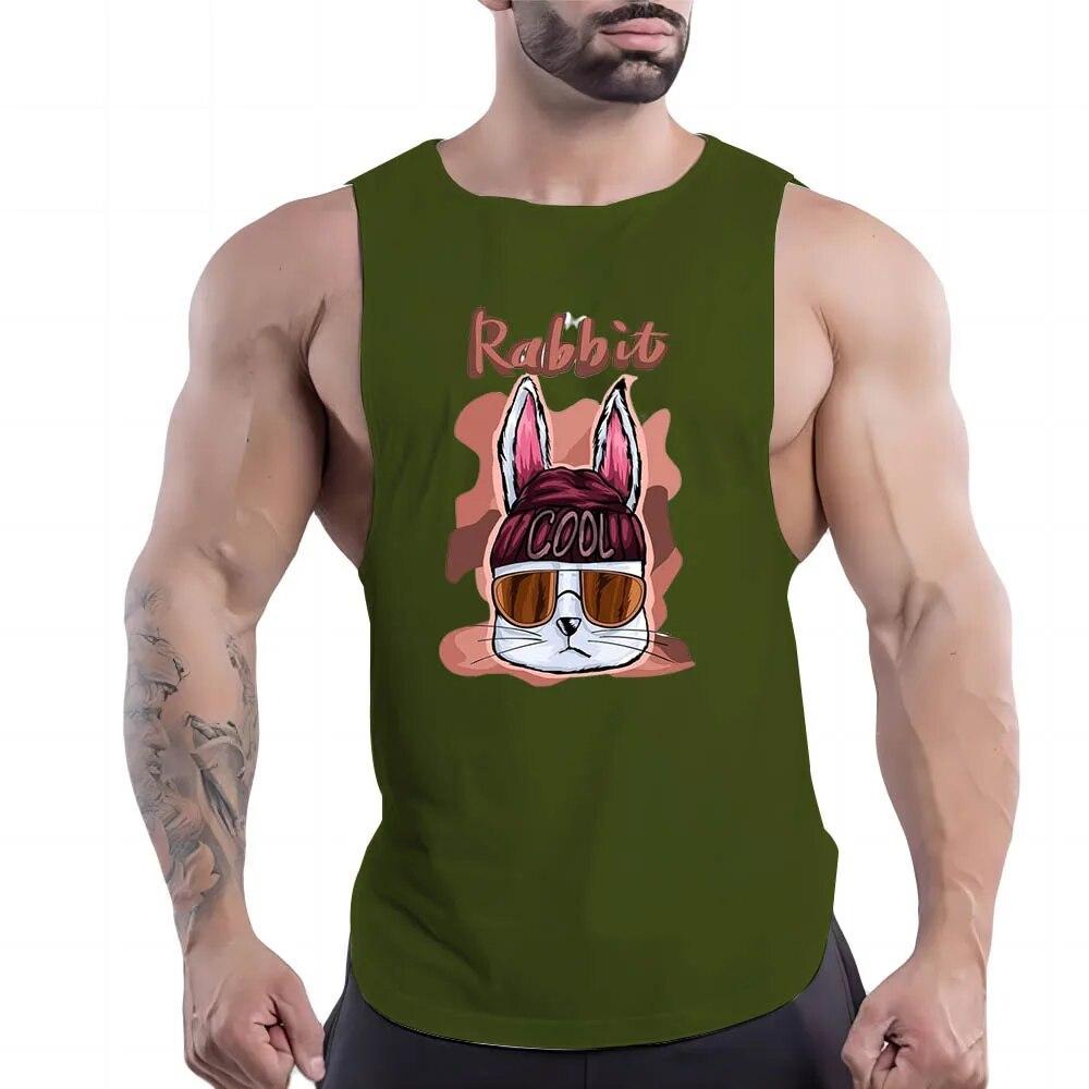 Daily O Collar Breathable Simple Casual Cartoon Animal Print Outdoor Street Style Sleeveless Multi-Color Vest Gym Sports Style