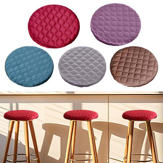 Round Stool Cover Fitted Bar Stool Cover Quilted Soft Cushion Non-Slip Washable Slipcover Fit for Diameter 11-12 Inch Bar Stool