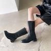 Melting Brown Women Middle Boots Autumn Black