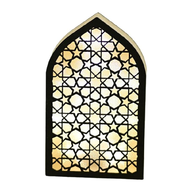 LED Lighted Eid Wood Mosque Ornament Festivals Hanging Pendant Party Supplies for Home Bedroom Living Room Decoration