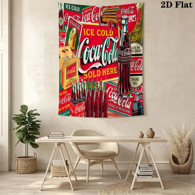 Vintage Cocacola Advertisement Tapestry Wallmounted Background Cloth Soft Background Wall Hanging Cloth Wall Covering Decoration