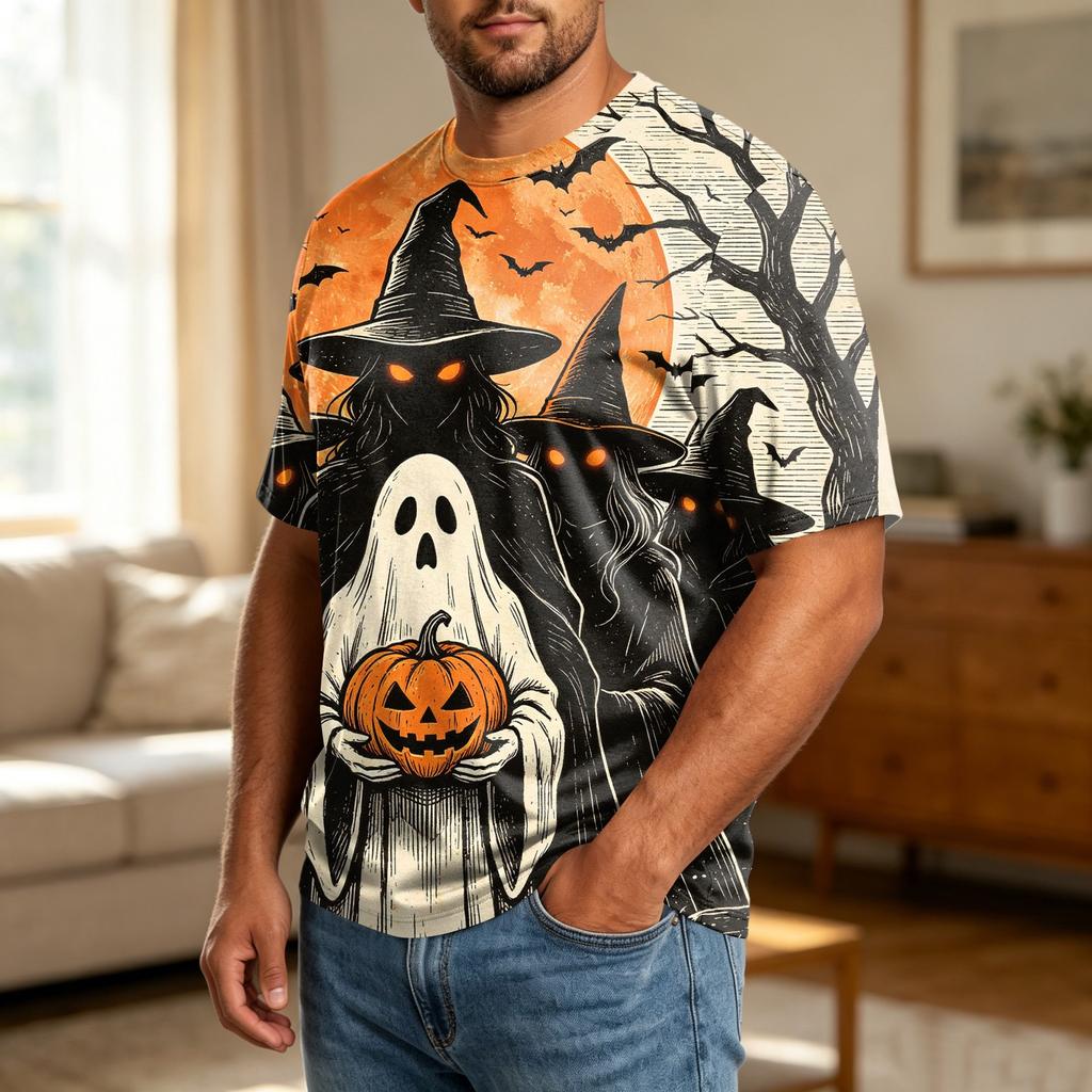 Men's Halloween Graphic T Shirt Plus Size Comfortable Breathable Casual Loose Fit Top with Printed Design for Seasonal Wear