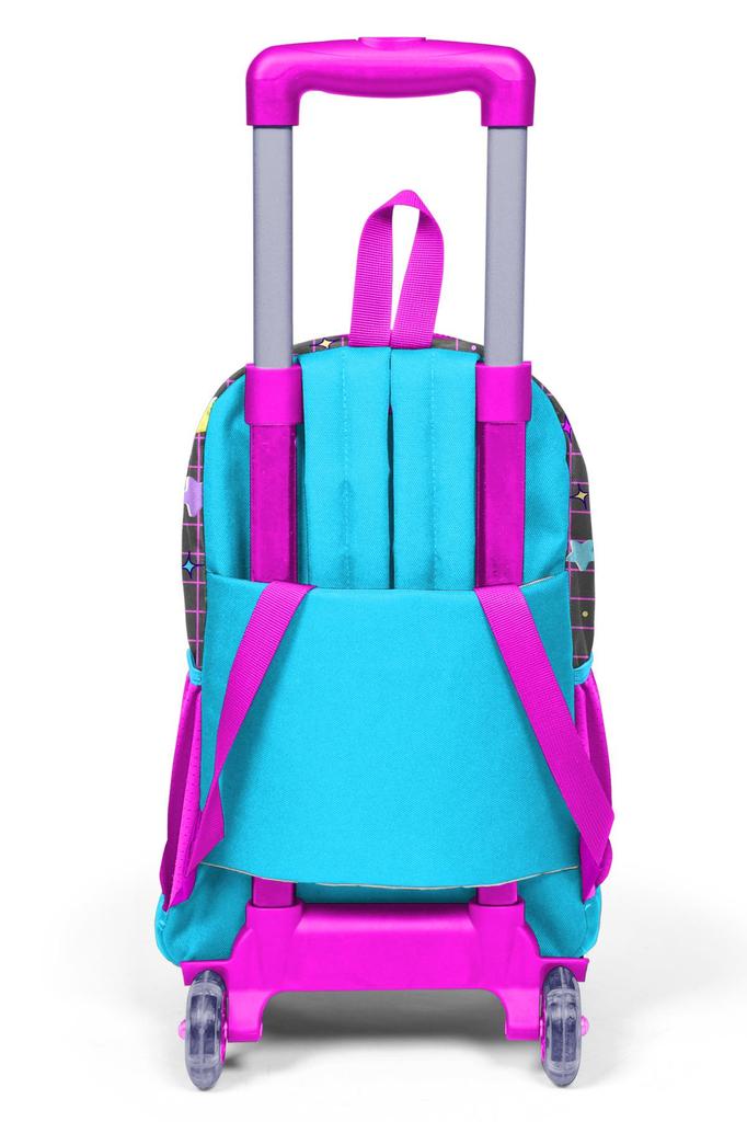 Coral High Gri Blau Rosa Anime-Muster Drei Fächer Trolley Schulrucksack 23937