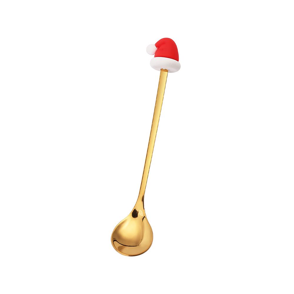 J Stainless Steel Christmas Dessert Spoon & Fork Set with Character Pattern - Festive Stirrer for Coffee & Desserts