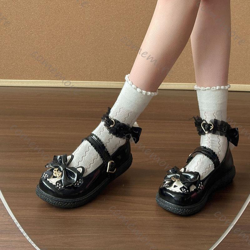 Comemore Japanese Style Lolita Leather Shoes Flat Bottom Students Loafers Cute Thick Sole Versatile Girls Single Shoes