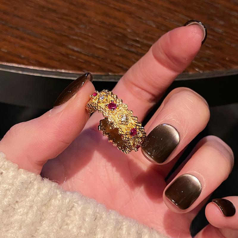 Medieval French Retro High-End Colored Treasure Zir*****Pen Ring Full Of Diamonds Exquisite Personalized Accessories