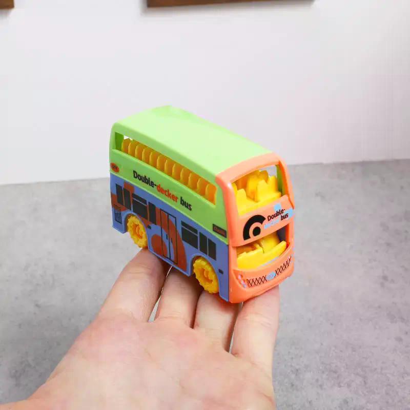 2Pcs Colorful Kids Play Bus Car Model Dollhouse Mini Double Bus Toy Early Educational Toys For Toddlers Boys Girls Gift