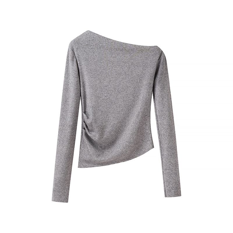 Kaslead New Arrival Women's Clothing Fashion Style Stylish Simple and Versatile Casual Knitting Oblique Shoulder Tops