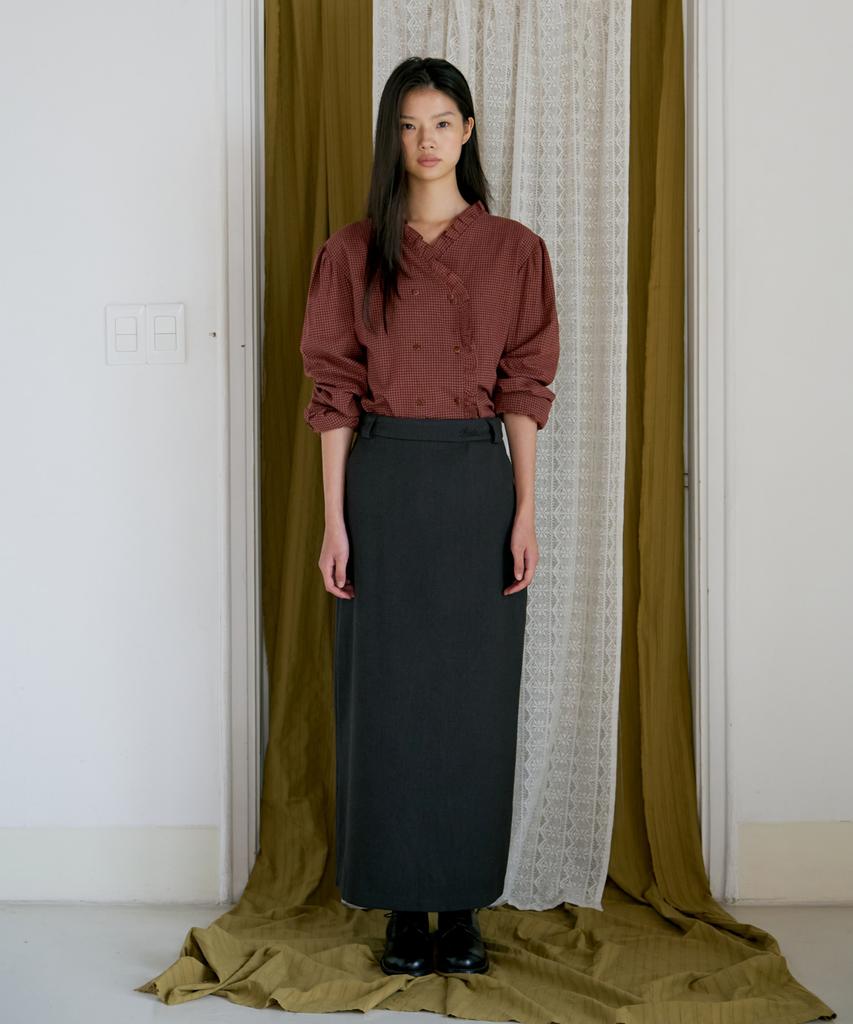 Poeteuseoul Double Button Check Blouse_Wine