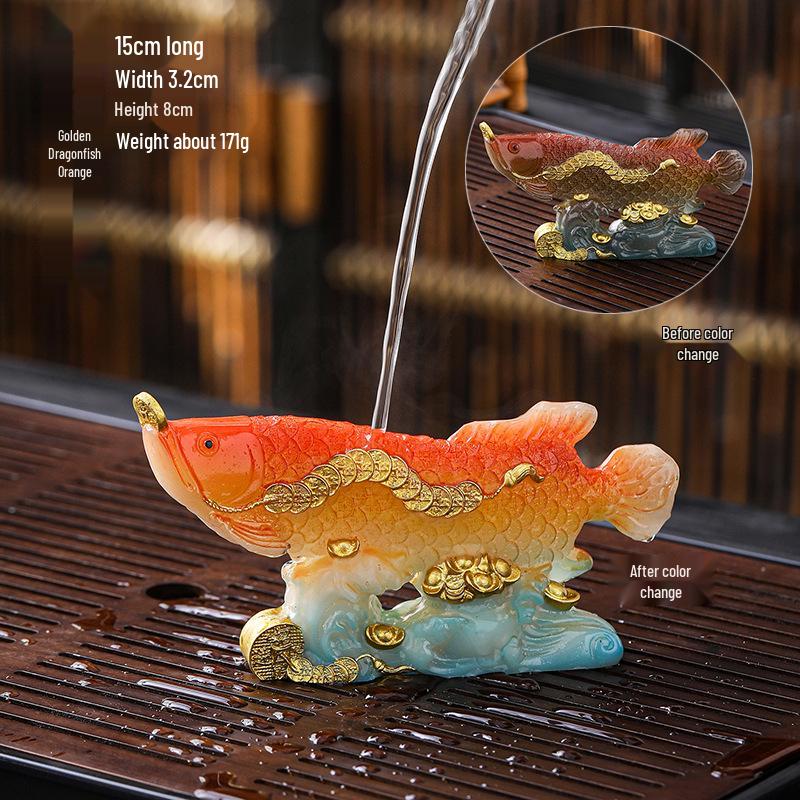 Color-Changing Arowana Tea Pet Ornament: Creative Goldfish Decor for Tea Table Display