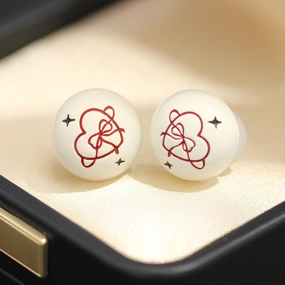 

Korean version of sweet Japanese dripping oil cute geometric earrings love pattern versatile simple no pierced earrings earrings women