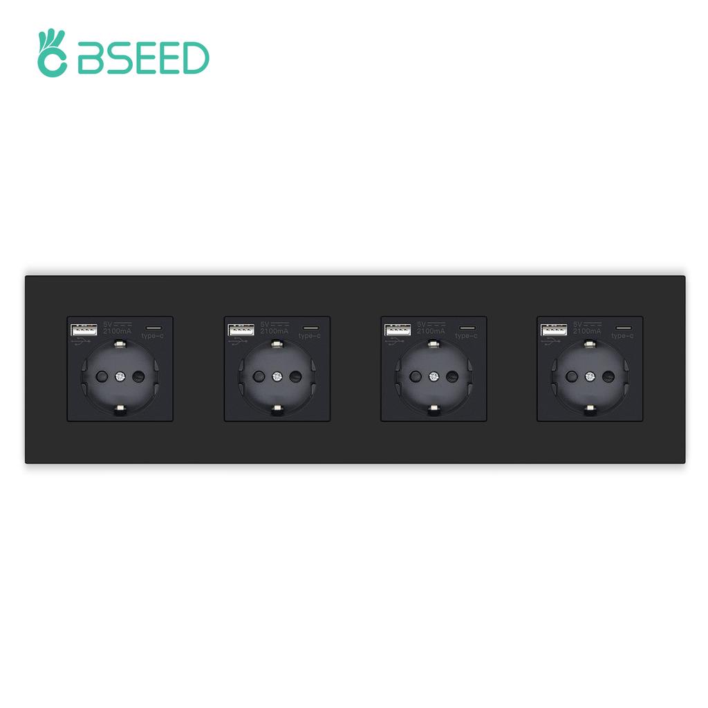 BSEED Einzelne EU-Wandsteckdose Doppel-USB-Steckdosen Typ C Dreifache Steckdosen Vier Steckdosen USB-C-Anschluss 2,1A Kunststoffrahmen