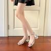 Silver thick-heeled sandals female summer new fairy wind transparent crystal high-heeled word with open-toed sandals female