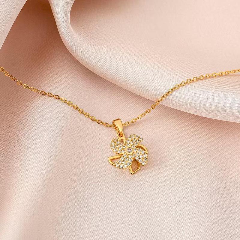 Gold Zircon Windmill Copper Necklace Female Versatile Fashion Internet Celebrity Collarbone Chain Light Luxury Accessories