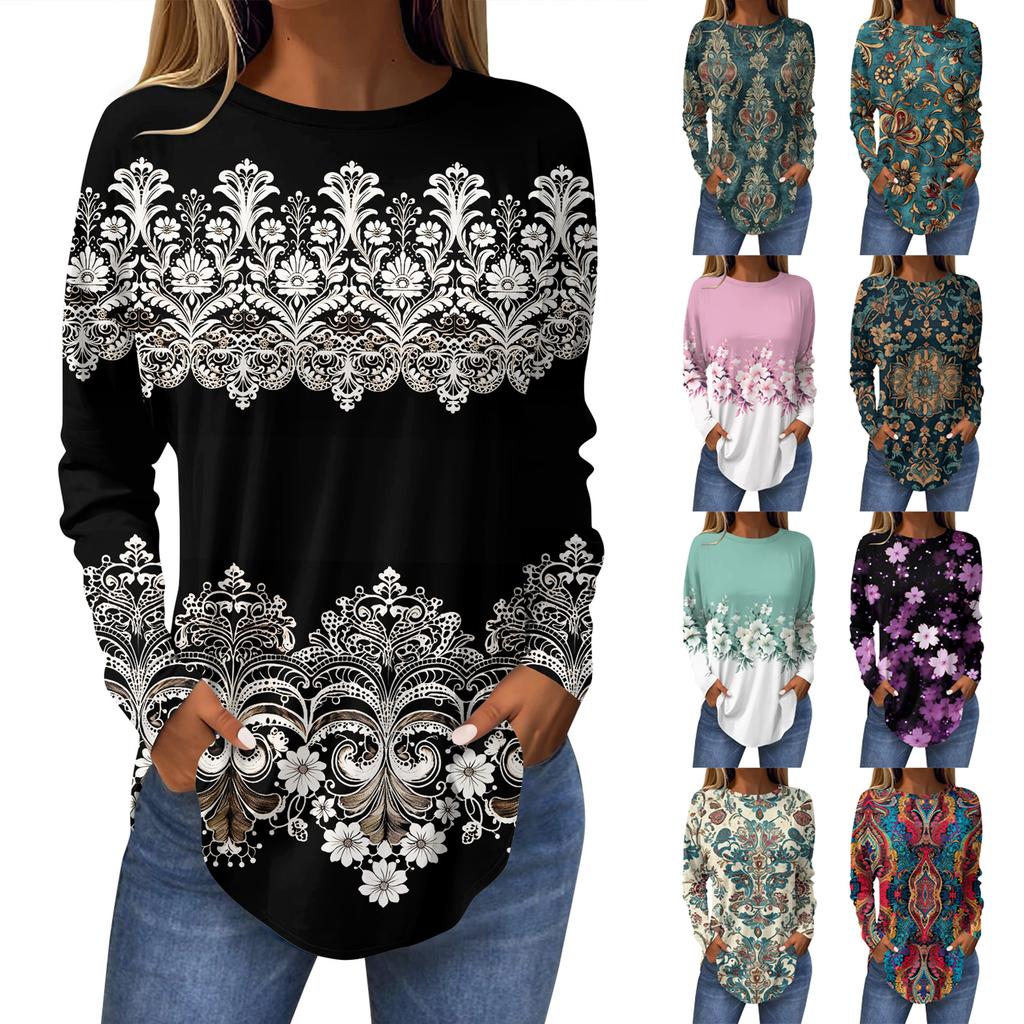 Dámská trička Roztomilá Trička s potiskem ve vintage stylu Tunikové topy s dlouhým rukávem Bavlněné pulovry