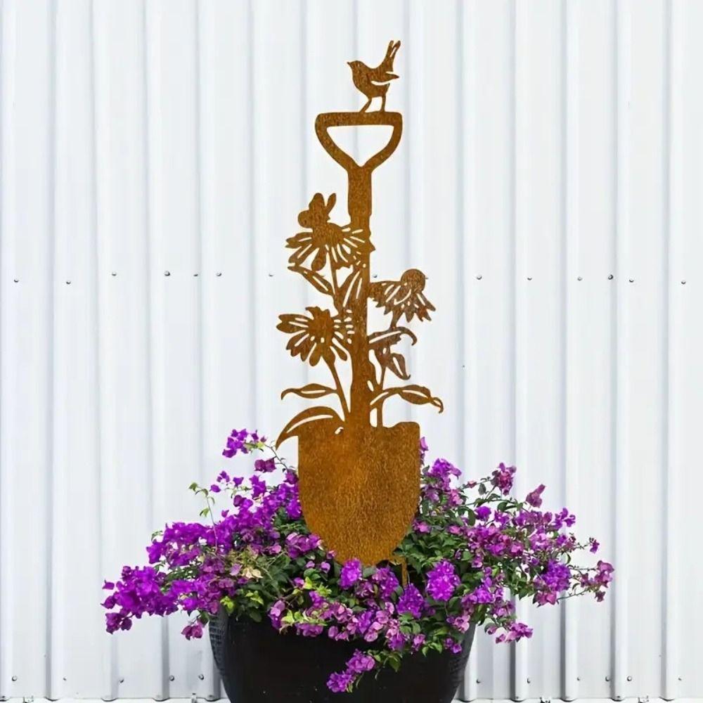 Micro Landscapes Decoration Metal Decorative Rusty Stake Antique Design Art Ground Stake Plant Shaped Floor Plugs Flower Pot