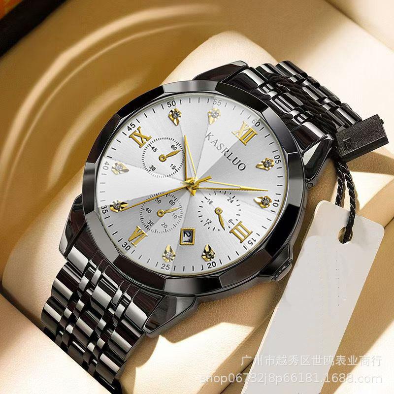 Men'S Non-Mechanical Quartz Watch Calendar Luminous Fashion Business Steel Belt Overseas Watch Men'S