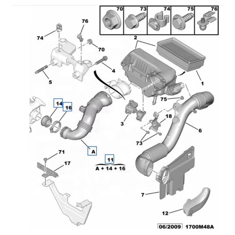 A51K-Novo Tubo de Admissão de Ar para Filtro de Ar e Mangueira de Turbocharger de Alta Qualidade 9687883680 Para Fiat Alfa Romeo Citroen Lancia