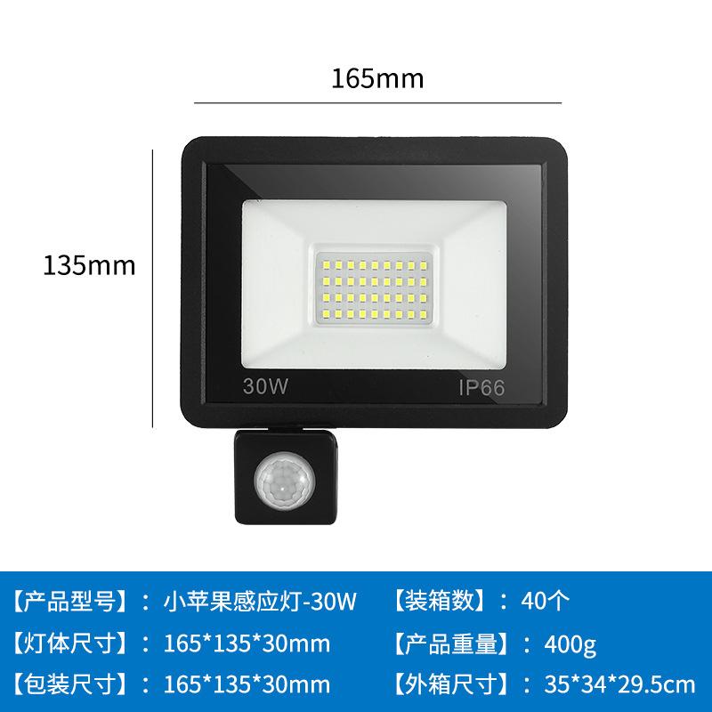 New LED Little Apple Floodlight 10W-150W Human Body Sensor Infrared Sensor Outdoor Waterproof Corridor Floodlight Hot Selling