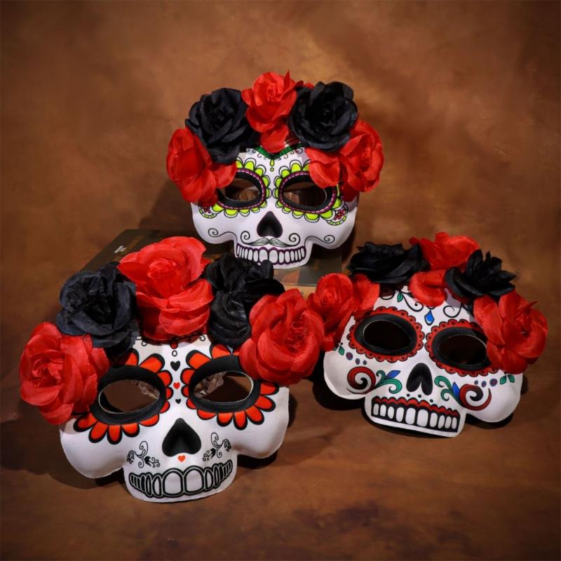 Masquerades Mask Mexicans Day of The Deads Sugar Skull Mask with Rose Decorations Fancy Dress Rose Suger Skeleton Mask