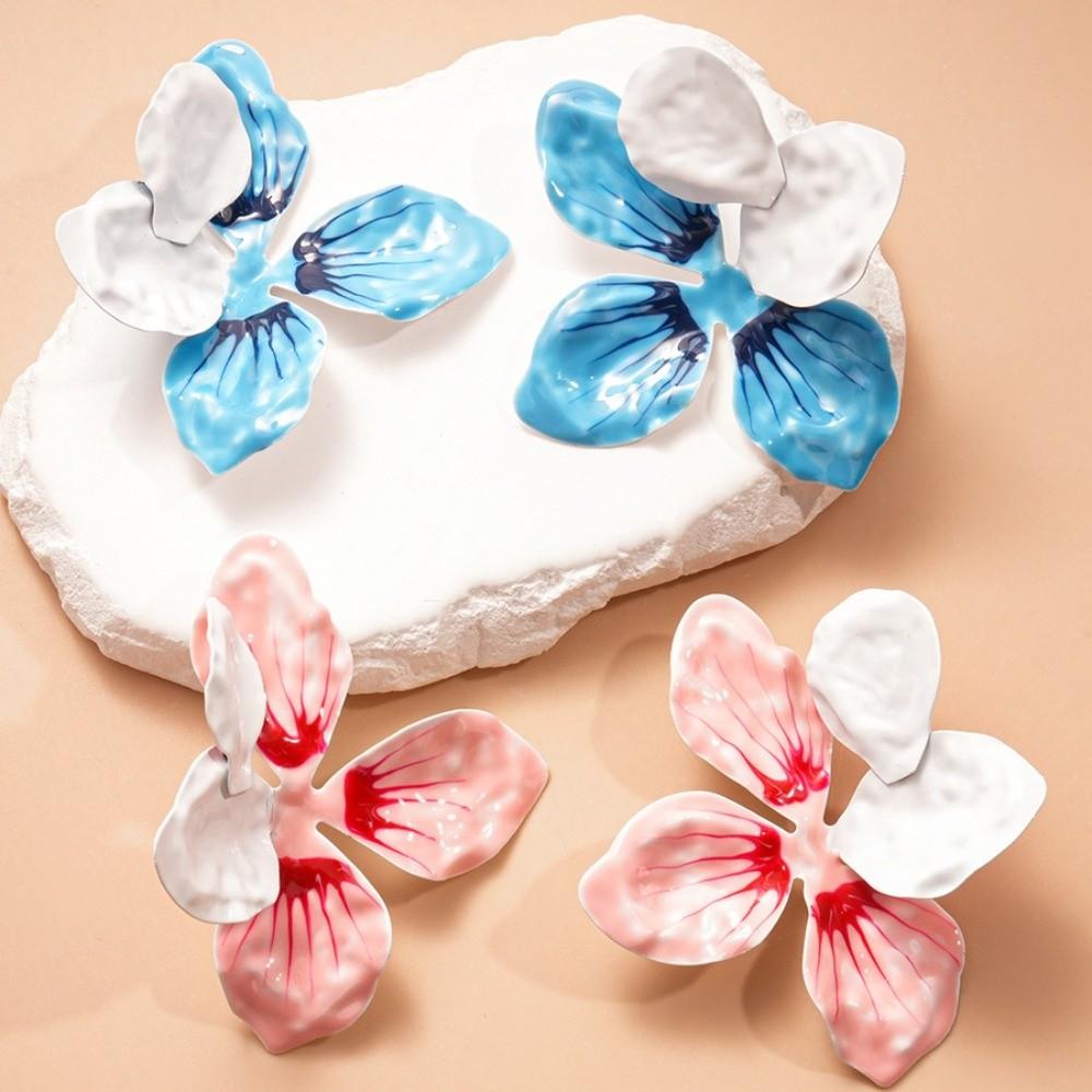 Dripping Oil Enamel Stud Earrings Zinc Zinc Alloy Bohemian Dangle Earring Drip Oil Flower Earrings  Women