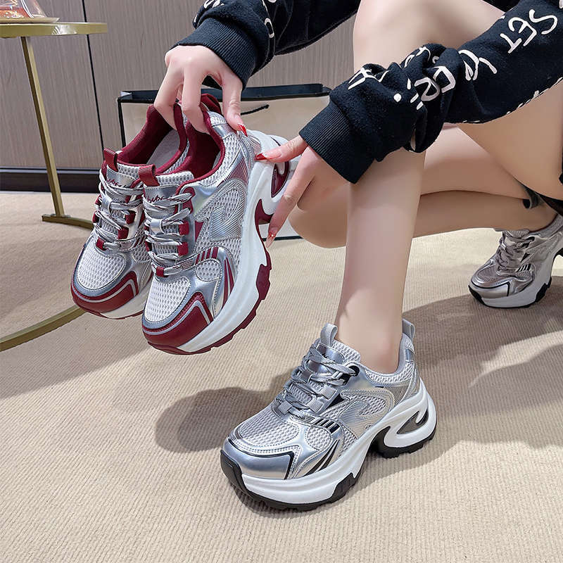 Dad Shoes Women's Spring New Versatile Thick-soled Small Man Height-increasing Mesh Breathable Casual Sports Shoes