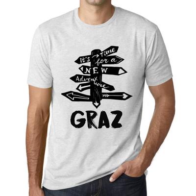 T-shirt Vintage da Uomo T-shirt Grafica Tempo per Nuove Avventure Graz Bianco Vintage