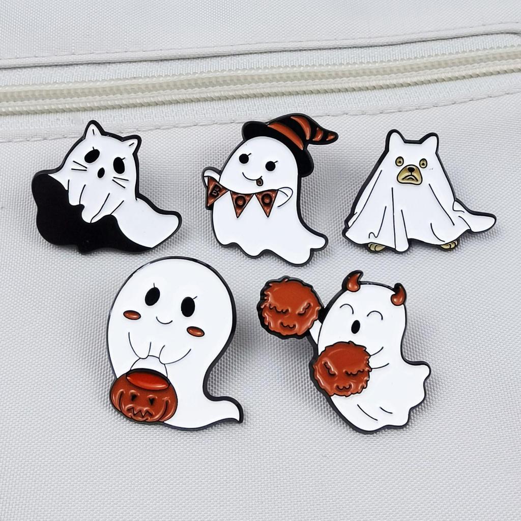 Creative Halloween Pumpkin and Little Ghost Brooch - Cute Cartoon Badge and Alloy Accessories
