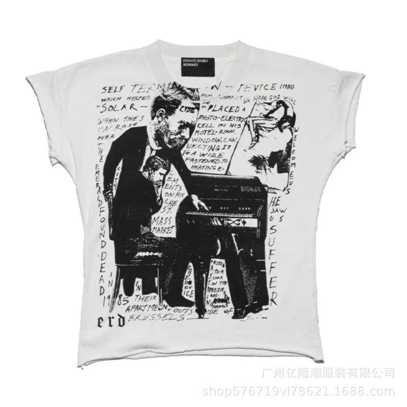 Letter printing retro portrait American tide brand loose men's and women's casual short-sleeved T-shirt tide