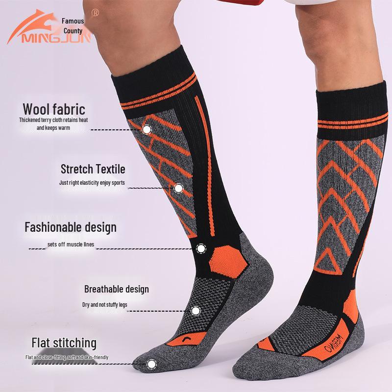 Merino Wool Knee-High Ski Socks: Thick, Warm, Non-Slip, Sweat-Absorbent for Men & Women.