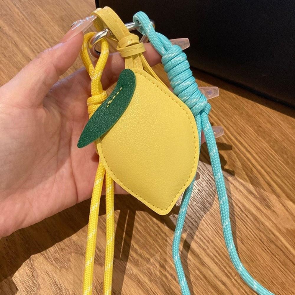 Lovely Star Lemon Keychain Nylon Wove Rope PU Leather Hanger Car Keyring Cartoon Bag Pendant Men