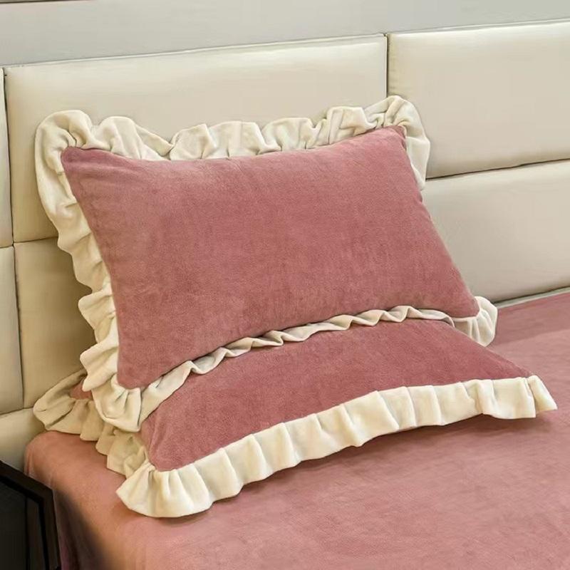 Soft Flannel Pillowcase Cover With Pleated Ruffles Winter Milk Wool Pillowcases For Bed  Thick Pillow Cases with Zipper 48x74cm