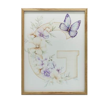 Poster Floral Letter G With Butterfly Poster Floral Letter G With Butterfly, 30X40 Cm, Dark Brown Wooden Frame, 230 Gsm Matte Paper