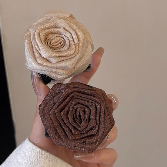 Hairpin Dry Rose Flower Decor Hair Clip with Imitation Pearls Half-Tie Hair Side-swept Hair Claw Vintage Style Hair Accessory