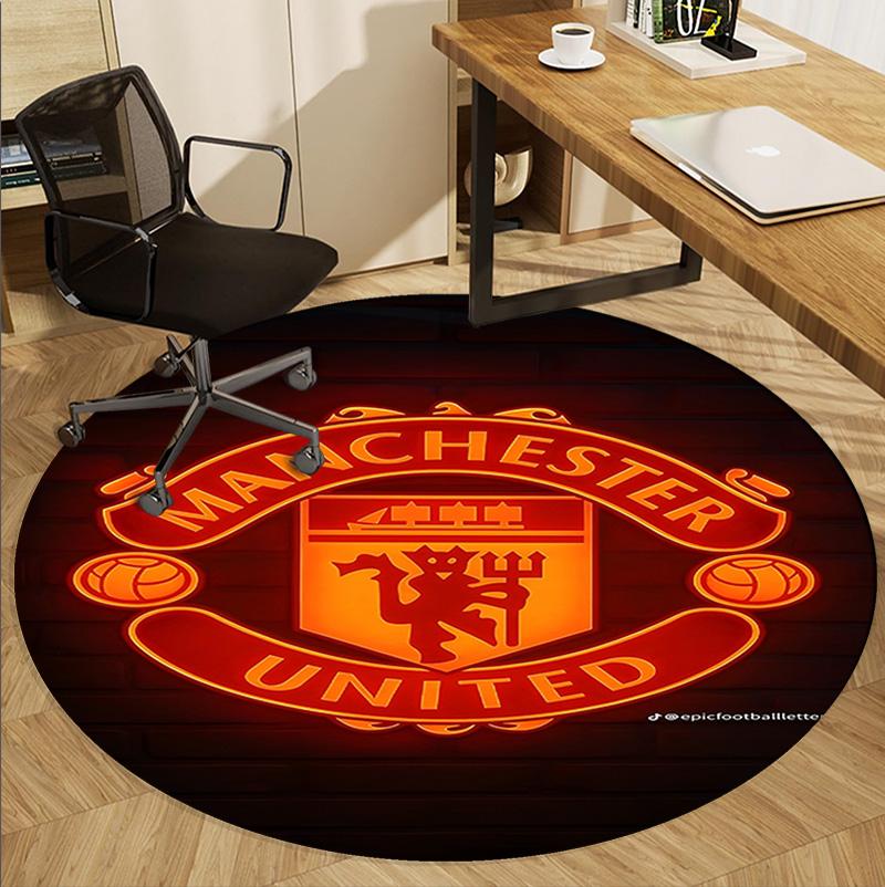 Tappeto Rotondo con Motivo Manchester United F.C, Tappetino da Interno/Esterno, per Picnic, Sala Giochi, Camera da Letto, Ufficio, Soggiorno, Tappeto Decorativo per la Casa, Regalo di Compleanno
