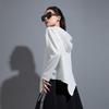 Women's Plus Size Irregular Hooded Patchwork Sweatshirt with Ribbon - Casual Long Sleeve