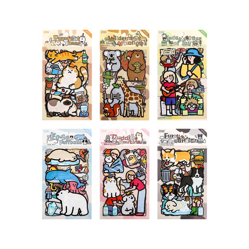 4/24 Sheets Kawaii PET Die Cut Cartoon Stickers DIY Scrapbook Stickers Creative Decorative Aesthetics Journal Supplies