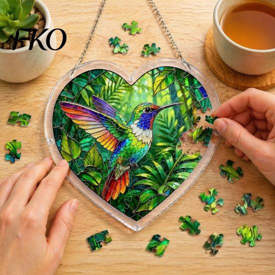 DIY Stained Glass Craft Acrylic Puzzle Suncatcher, Colorful Window Hanging Pendant, Heart Shape Style Sun Catcher Decoration, Ideal for Home