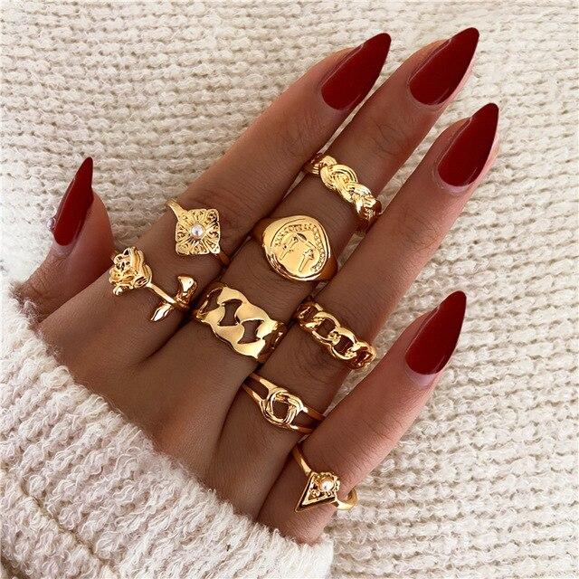 17KM Bohemian Gold Kettenringe Set für Damen Mode Boho Münze Schlange Mond Ringe Party 2021 Trend Schmuck Geschenk
