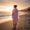 Wearable Sand-proof Hooded Beach Towel Stripe Patchwork Soft Cotton Bathrobe Travel Supplies Loose Bath Towel Beach