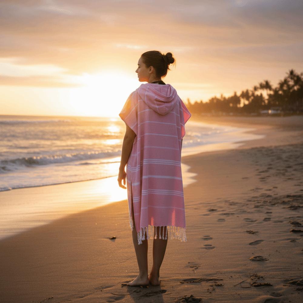 Wearable Sand-proof Hooded Beach Towel Stripe Patchwork Soft Cotton Bathrobe Travel Supplies Loose Bath Towel Beach