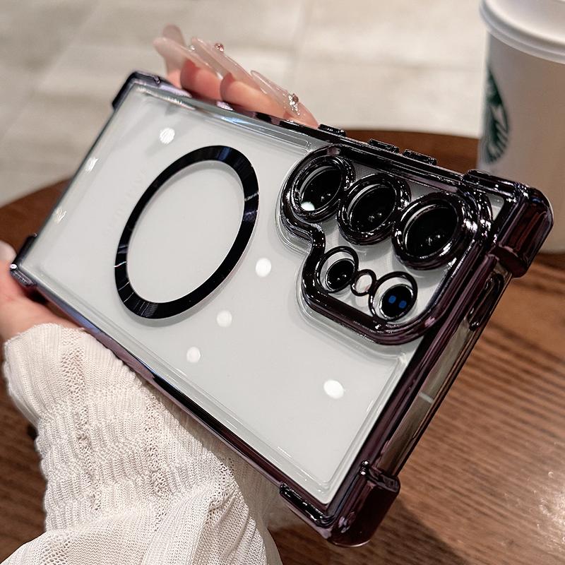 For Magsafe Clear Soft TPU Shockproof Cover For Samsung Galaxy S25 Edge S24 Ultra S23 FE S22 + Plus Magnetic Lens Film Plating Silicone Case
