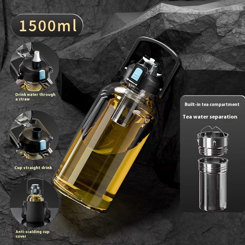 Outdoor Sportbecher mit großer Kapazität, hochtemperaturbeständig, transparentes Glas, tragbar, tragbar, Tee-Trenntasse